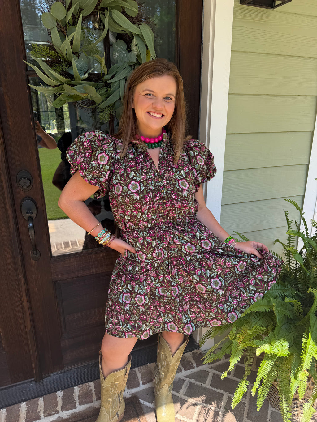 Brown Floral Pattern Dress