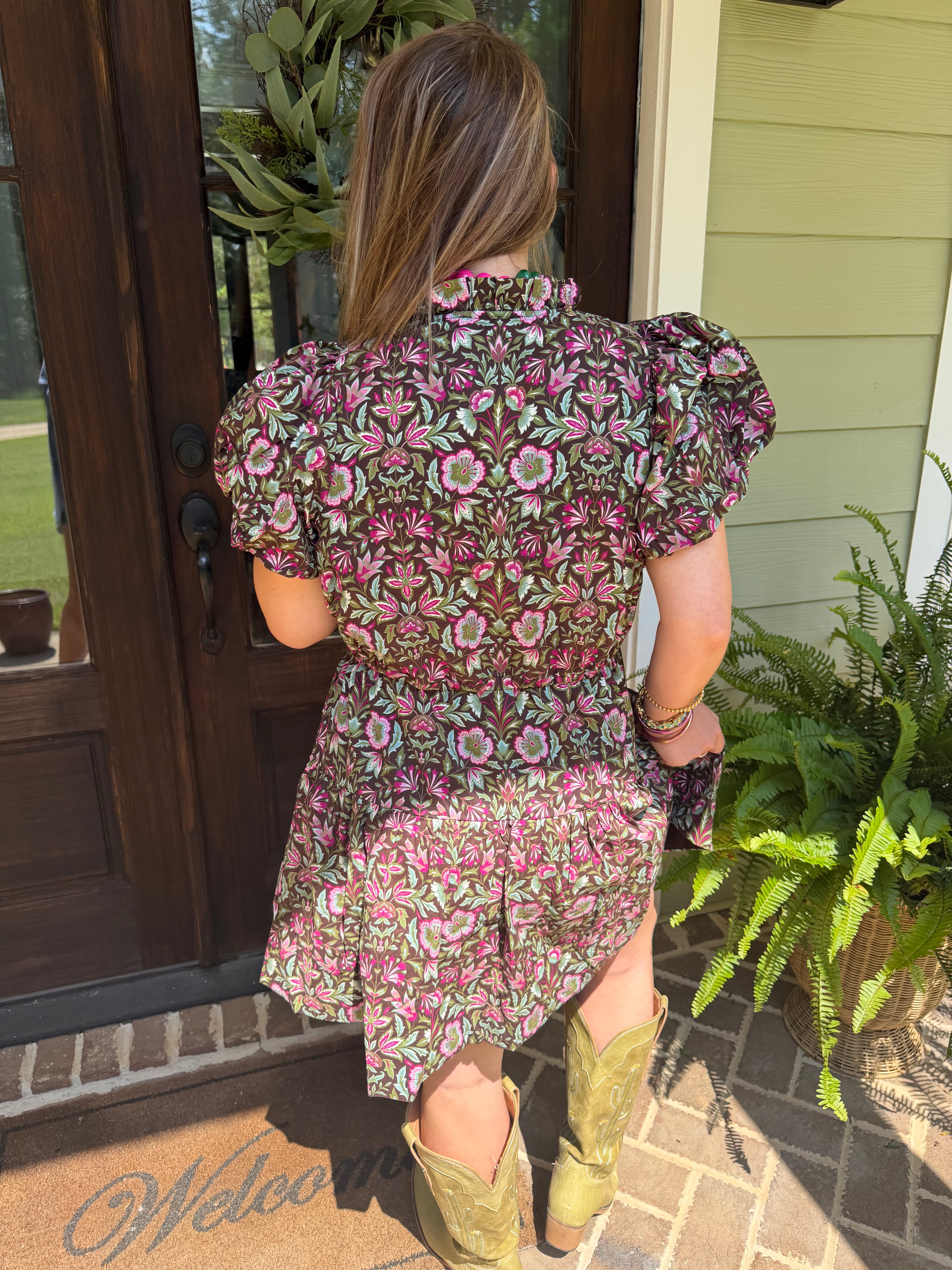 Brown Floral Pattern Dress