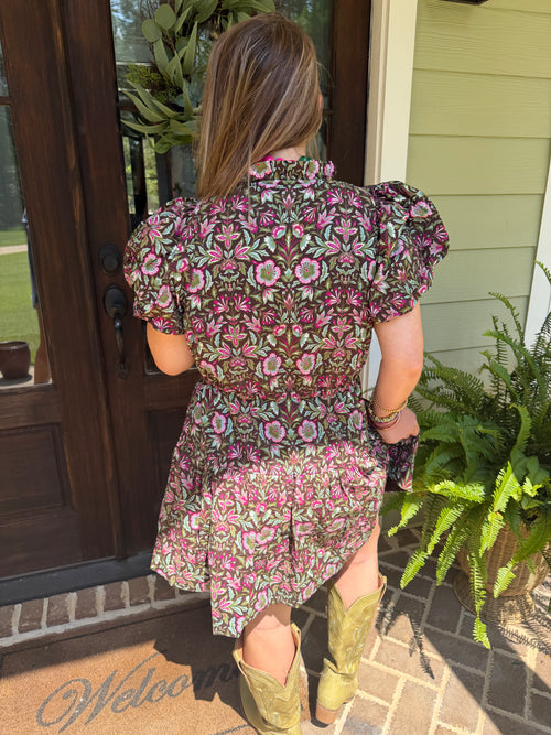Brown Floral Pattern Dress