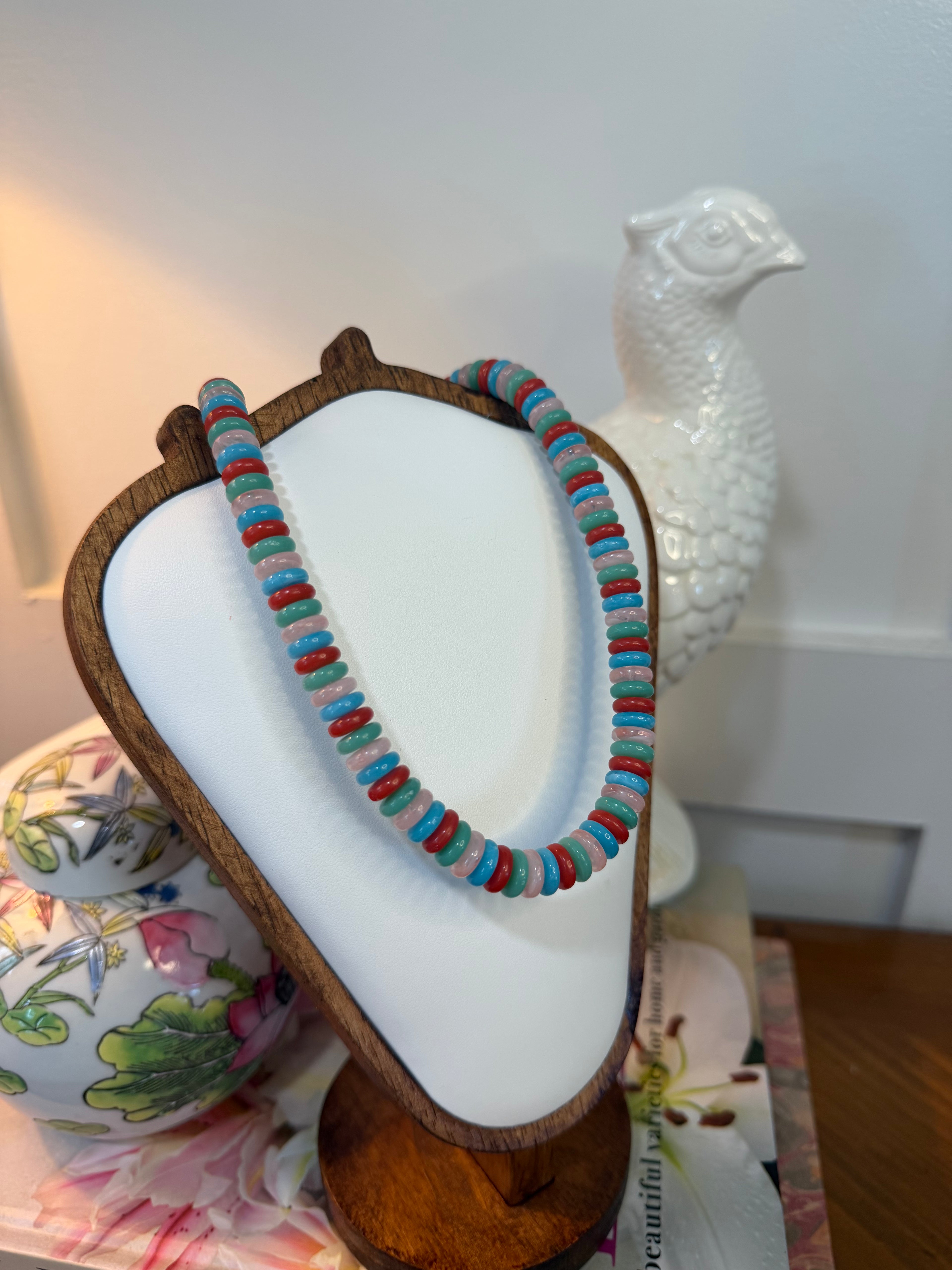 Wide Marble Beaded Necklace in Bright Multicolor