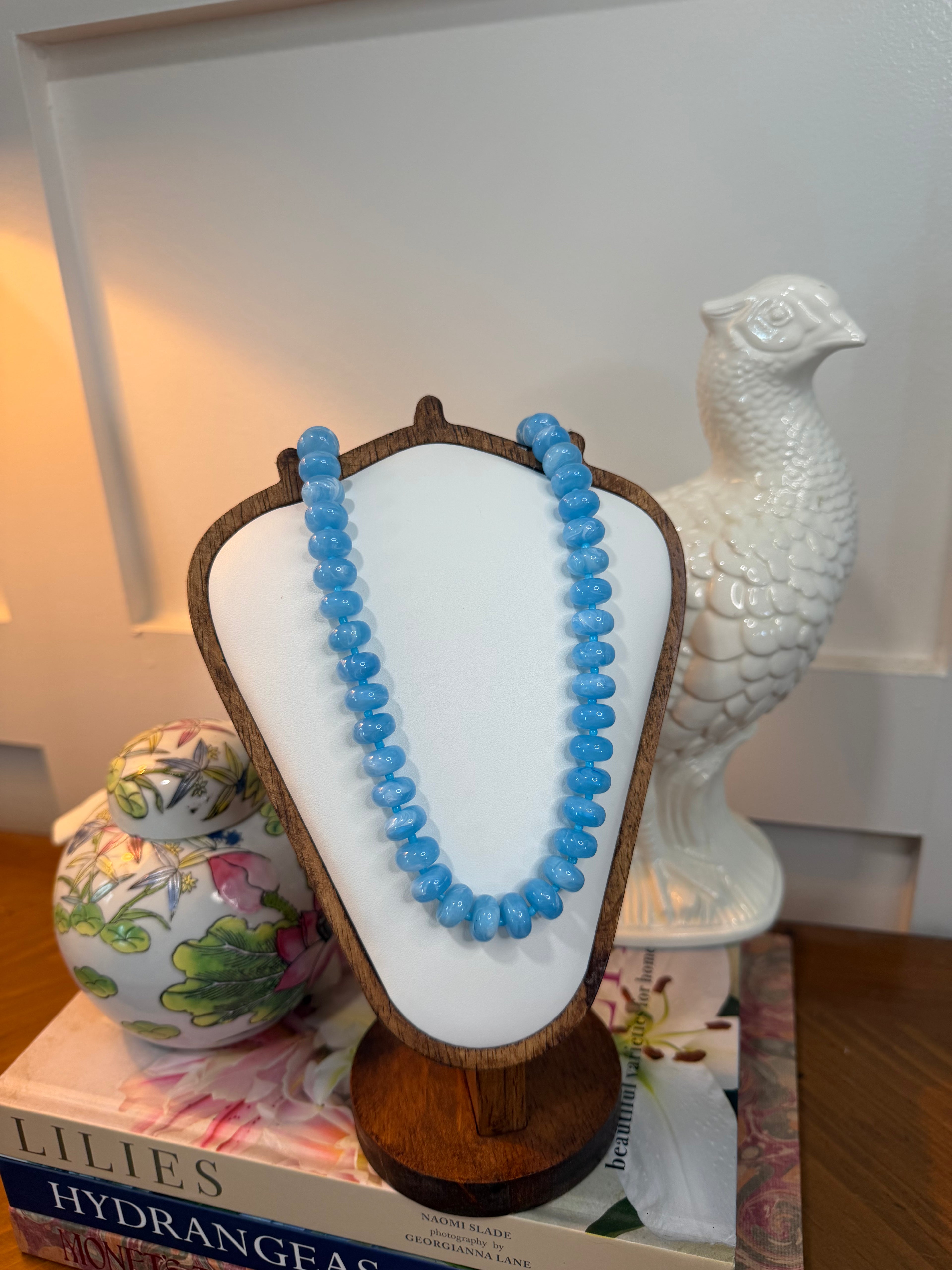 Marble Seed Bead Necklace in Sky Blue