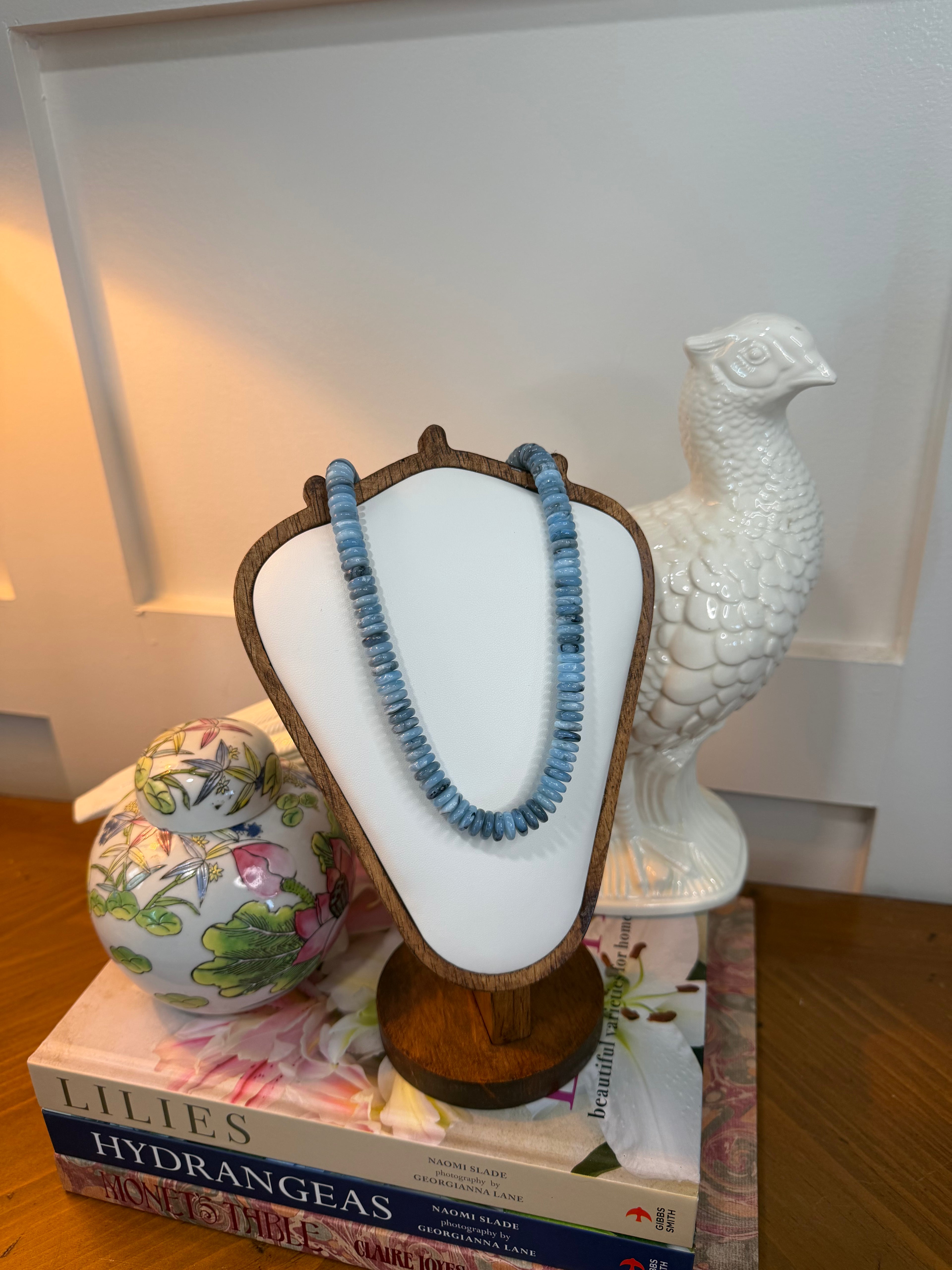 Wide Marble Beaded Necklace in Blue